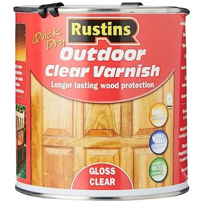 Image of Rustins EAVG1000 Quick Dry Outdoor Clear Varnish 1L, Gloss