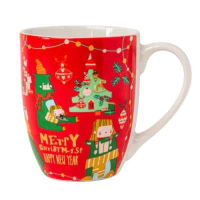 Image of Christmas Ceramic Mug 360ml Festive Red &amp; Green Holiday Assorted Designs