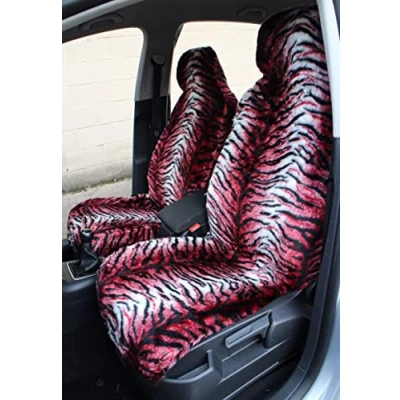 Image of Carseatcover UK Front Pair of Faux Fur Furry Red TIGER PRINT Car Seat Covers Universal Fit Suitable for Cars, Vans, MPV&#039;s SUV&#039;s