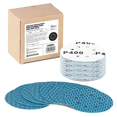 Image of Diamond Shape 5 Inch 400 Grit Sanding Disc, Revolutional Patent 8 Hole Hook and Loop Discs for Random Disc Sanders &amp; Orbital 50 Pack