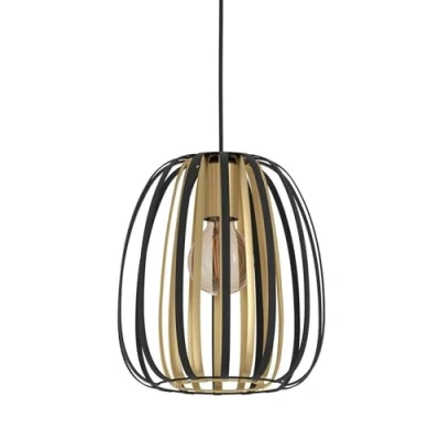 Image of EGLO Pendant lighting Encinitos, ceiling light fitting made of black metal and brushed brass, hanging lamp for dining living room, E27 socket, Ø 10 inches