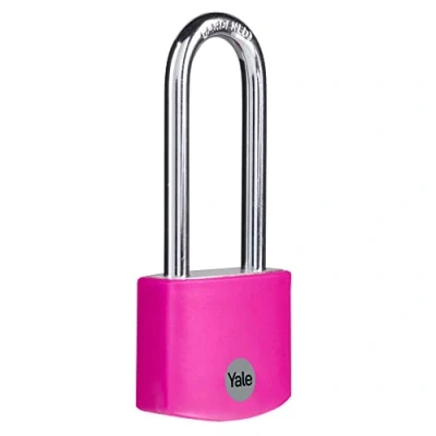 Image of Yale YE3B/38/156/1/P Standard Security 38mm Aluminium Padlock with Long shackle Pink Hardened Steel 3 keys