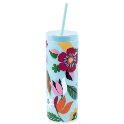 Image of kate spade new york Acrylic Tumbler with Lid and Straw, 24 oz Tumbler, Slim Double Wall (Safari Floral)