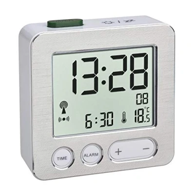 Image of TFA Dostmann 60.2545.54 Digital radio controlled alarm clock, plastic, white/silver, L 66 x W 22 H 68 mm