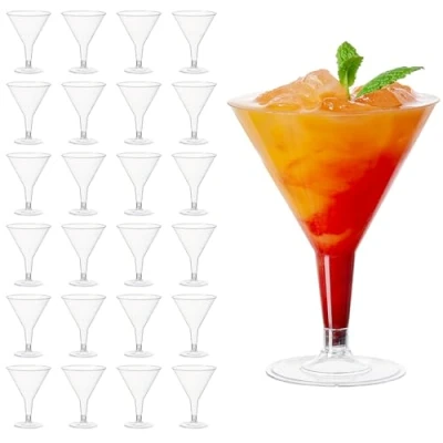 Image of MATANA 24 Premium Plastic Martini Cocktail Glasses (210ml) Elegant &amp; Reusable for Manhattan, Margarita, Cosmopolitan, Desserts Cups Weddings, Birthdays, Parties