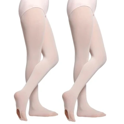 Image of MANZI Ballet Tights Convertible for Girls Dance Pro Transition (Ballet Pink, Age 11 13)