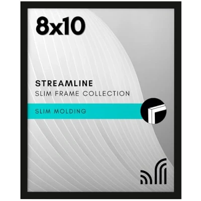 Image of Americanflat 8x10 Picture Frame with Shatter Resistant Glass Streamline Collection Thin Border Photo for Wall and Tabletop Display Hanging Hardware Easel Back Included Black