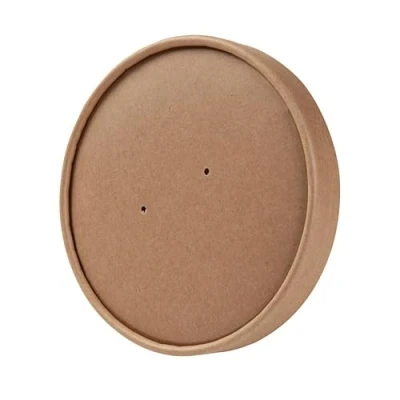 Image of BIOZOYG Disposable Cup Lids for Organic Food Cups 24oz, 32oz I Compostable with water based lacquer coating &amp; Steam Holes 25 biodegradable Lid Cardboard brown