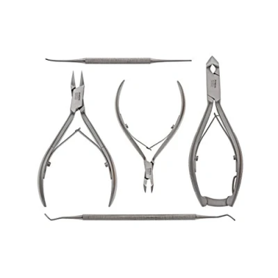 Image of Nail Nipper Podiatry Instruments Set 5 piece Foot Care Instrument / Head Cutter + Corner Tongs Skin Tong Lifter File, including protective caps