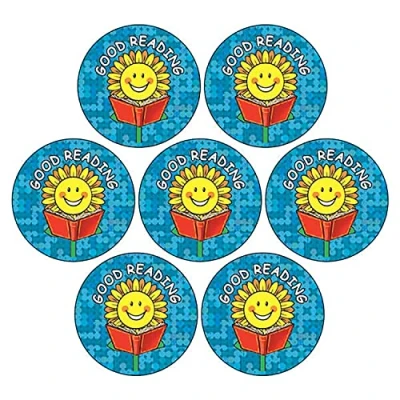 Image of 280 Holographic Sparkly Good Reading Sunflower Motivational Childrens Pupils School Teachers Praise Reward Stickers Value Pack 20mm Primary Teaching Services