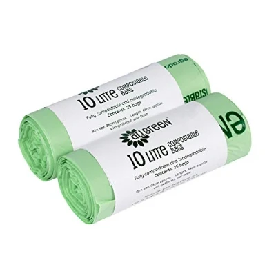 Image of 10 Litre x 50 All Green Compostable Bags Kitchen Caddy Liner Food Waste Bin Liners EN 13432 10L with Composting Guide