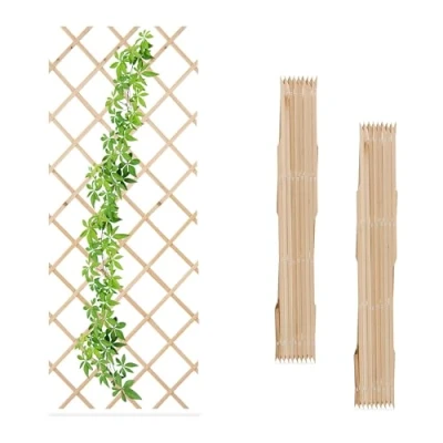 Image of Relaxdays Extendable Trellis, Set of 3, 180 x 90 cm, Wood, Wall Mounted, Climbing Support, for Plants &amp; Flowers, Natural