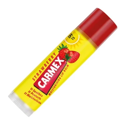 Image of Carmex Strawberry Moisturising Lip Balm Stick for Soft, Protected Lips with SPF 15 (4.25 gm Pack of 1)