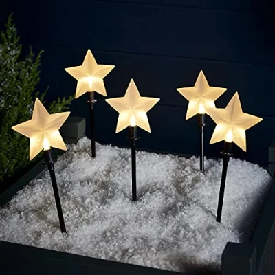 Image of Lights4fun LED Star Garden Stake Lights Christmas Decoration Battery Timer (H)40cm Outdoor Use