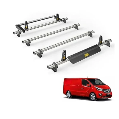 Image of Van Guard Roof Rack for Vauxhall Vivaro (2014 2019) 4 Bars + Rear Ladder Roller [Only Suitable Standard Models with Twin Doors] Ulti Bar VG315 4/VGR 01