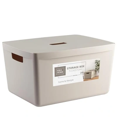 Image of IDEA HOME Plastic Storage Box with Lid Boxes Organiser Really Useful for Storing Various Items in the Living Room, Bedroom or Bathroom, 28L