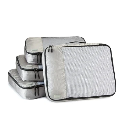 Image of Amazon Basics Packing Cubes for Suitcases, Travel Organisers, Zipper, 4 Piece Set Bags, Large, Gray