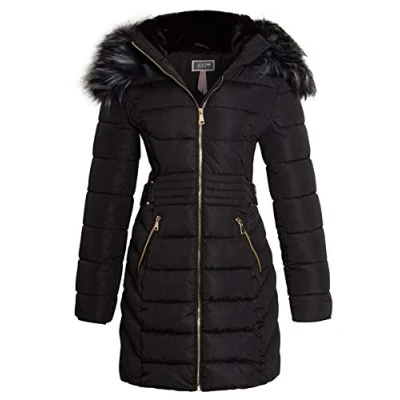 Image of SS7 Womens Faux Fur Quilted Padded Parka Coat Black