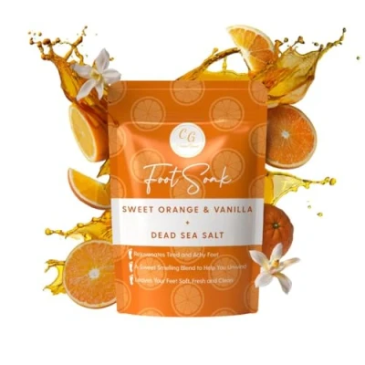 Image of CalmGenix Foot Soak for Spa with Tea Tree Oil, Dead Sea Salt and Essential Oils Sweet Orange &amp; Vanilla Fragrance Hard Skin Nail Exfoliator Fungal Feet Care