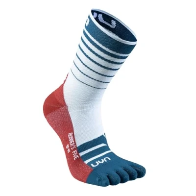 Image of UYN S100318 W632 RUNNER&#039;S FIVE SOCKS Men&#039;s White/Blue Poseidon/Red 38