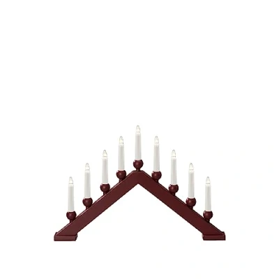 Image of Konstsmide Christmas Lights/Modern Welcome Light/Red Lacquered Wood/Indoor Use (IP20)/230V Indoor/9 Candles with Clear Bulbs/White Cable On Off Switch