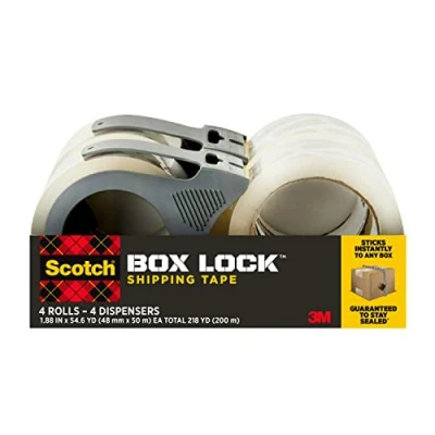 Image of Scotch Box Lock Packaging Tape, 4 Rolls with Refillable Dispensers, 1.88 in x 54.6 yd, Extreme Grip, Sticks Instantly to Any