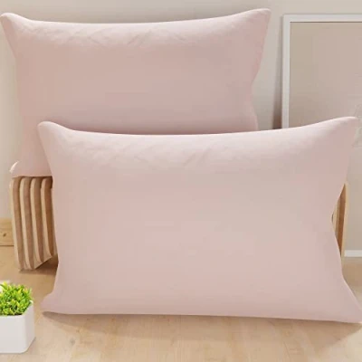 Image of Federe, Coppia Federe Cuscini, Copricuscini, 100% Cotone Fibra Naturale, Rosa 2X 52x82 cm