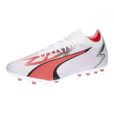 Image of PUMA Men&#039;s Ultra Match MG Soccer Shoe, White Black FIRE Orchid, 11 UK