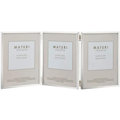 Image of Maturi Silver Plated Triple Photo Frame Thin Edge Portrait, 4 x 6 inch (10 15cm)