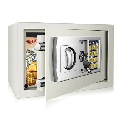 Image of 8.5L Electronic Safe Box with Digital Keypad And Key, Security Home for jewelry Cash Documents, Fireproof Waterproof WallSafes, Wall Floor Fixings, 31x20x20cm, White