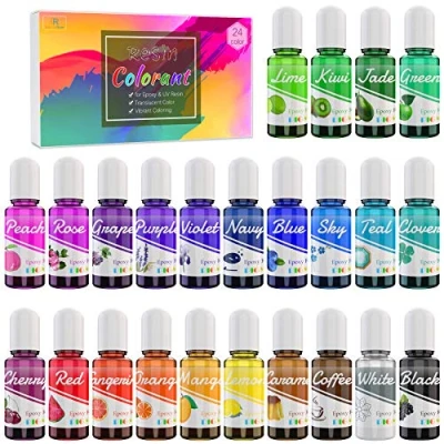 Image of Epoxy UV Resin Pigment 24 Colour Liquid Dye for Art, DIY Jewelry Making Concentrated Colourant Colouring, Tumbler, Paints, Craft 10ml Each