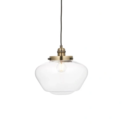 Image of Camberley Dome Pendant Ceiling Light Antique Brass Plate, Clear Glass, 1x E27