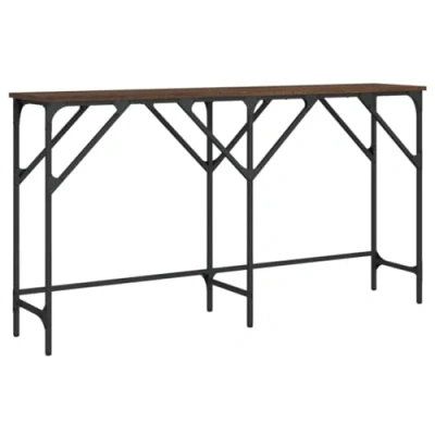 Image of vidaXL Console Table in Brown Oak Stylish, Durable Engineered Wood with Adjustable Feet Industrial Style Metal Frame for Hallway, Living Room Sturdy Construction