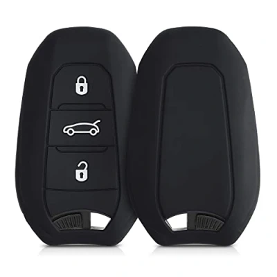 Image of kwmobile Key Cover Compatible with Peugeot Citroen 3 Button Car Smart (only Keyless Go) Soft Silicone Fob Holder Protector Case Black