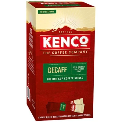 Image of Kenco Decaff Coffee Sachet Granules Instant Sachets Medium Roast Beans Well Rounded Full Flavour, Special Blend Bulk Catering Size 584g 1.8g Sticks, Pack of 4 Boxes