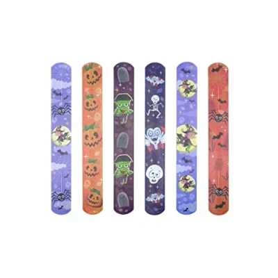 Image of HENBRANDT 6x Halloween Snap Bracelets for Kids Trick or Treat Favours Spooky Goody Bag Fillers Slap Bracelet Band Boys and Girls Wristbands
