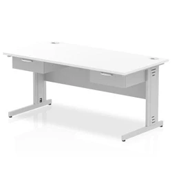 Image of Impulse 1600x800 Desk Cable Managed White/Silver 2x1 Drawer Fixed Ped