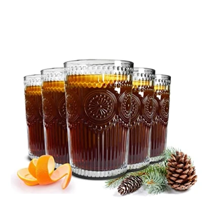 Image of Sendez 6 Long Drink Drinking Glasses 340 ml with Relief Sun Water Juice Cocktail