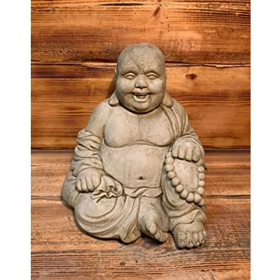 Image of STONE GARDEN LAUGHING BUDDHA SITTING DOWN LUCKY ZEN LARGE STATUE ORNAMENT
