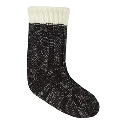 Image of Sock Stack Childrens Chunky Lounge Gripper Socks Kids Boys Non Slip Slipper Warm Winter Thermal With Sherpa Lining, Black 4 6