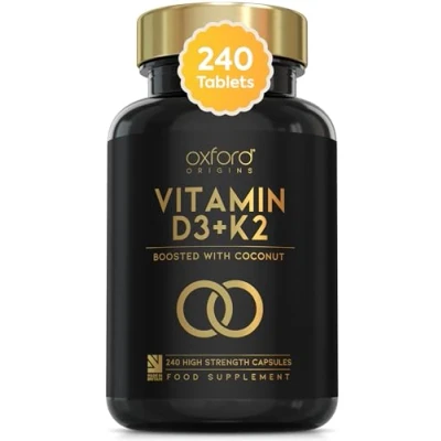 Image of Vitamin D3 K2 Capsules 4000 IU D &amp; 100mcg K MK7 Boosted with Coconut MCTs for Absorption 240 High Strength and 8 Month Supply UK Made Vegetarian