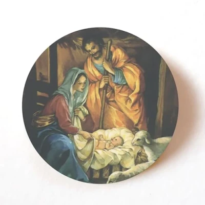 Image of stika.co Pack of 24, 72, 240 Paper Labels, Vintage Nativity Christmas Self Adhesive Stickers, Holy Family, Stationary (72)
