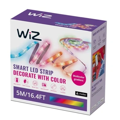 Image of WiZ Smart RGBIC LED Strip Light, 5 m, 16 Million Colors, Dynamic Light Scenes, Wi Fi, Voice/App Control, Works with Google Home, Alexa and HomeKit, Lights for Bedroom, Kitchen, Living Room