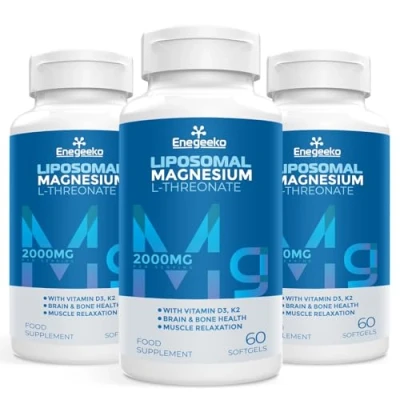 Image of Liposomal Magnesium L Threonate Softgels 2000mg Supplement with Vitamin D3 &amp; K2 Non GMO, Gluten Free 60 (60 Count (Pack of 3))