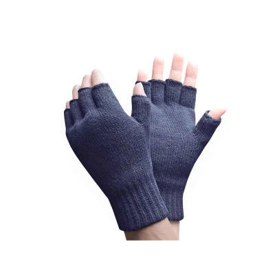 Image of HEAT HOLDERS Mens Winter Warm 3.2 TOG Fleece Lined Insulated Knit Thermal Fingerless Gloves (One Size, Navy)
