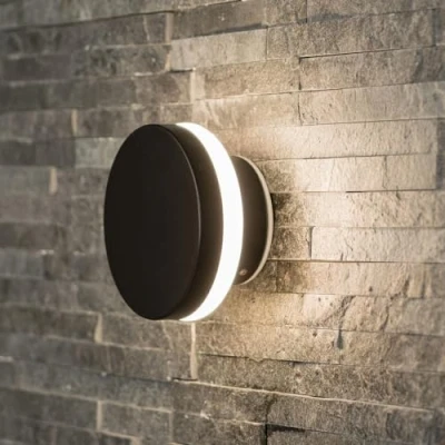 Image of Matt Black Backlit Circle Wall Light Indoor/Outdoor Integrated LED Kitchen Living Room Fitting Neutral White Lighting IP44 Rated