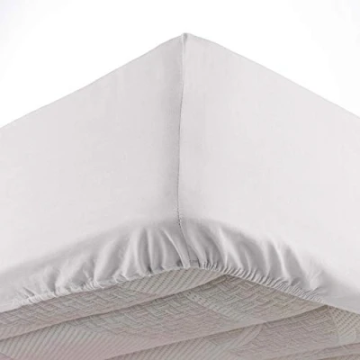 Image of Douceur d&#039;Intérieur Double Fitted Sheet, Polyester, White, Drap Housse (140 x 190 cm)