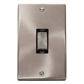 Image of Click Deco VPSC502BK Satin Chrome Ingot’ 45A 2 Gang Single Cooker Switch Black Insert …
