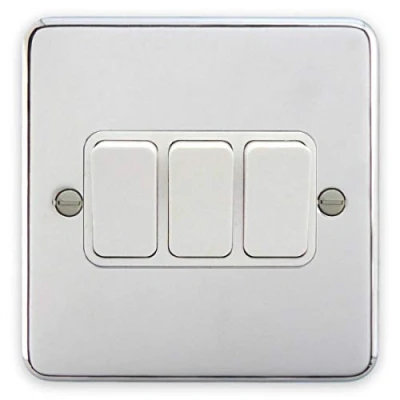 Image of Deta 1905CHW Light Switch 3 Gang 2 Way 10 Amp Polished Chrome/White Insert