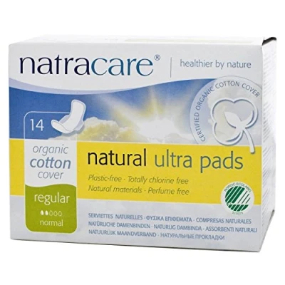 Image of Natracare Ultra Pads Regular with Wings, Organic Cotton Cover, 14 x 12 Packs (144 Total)